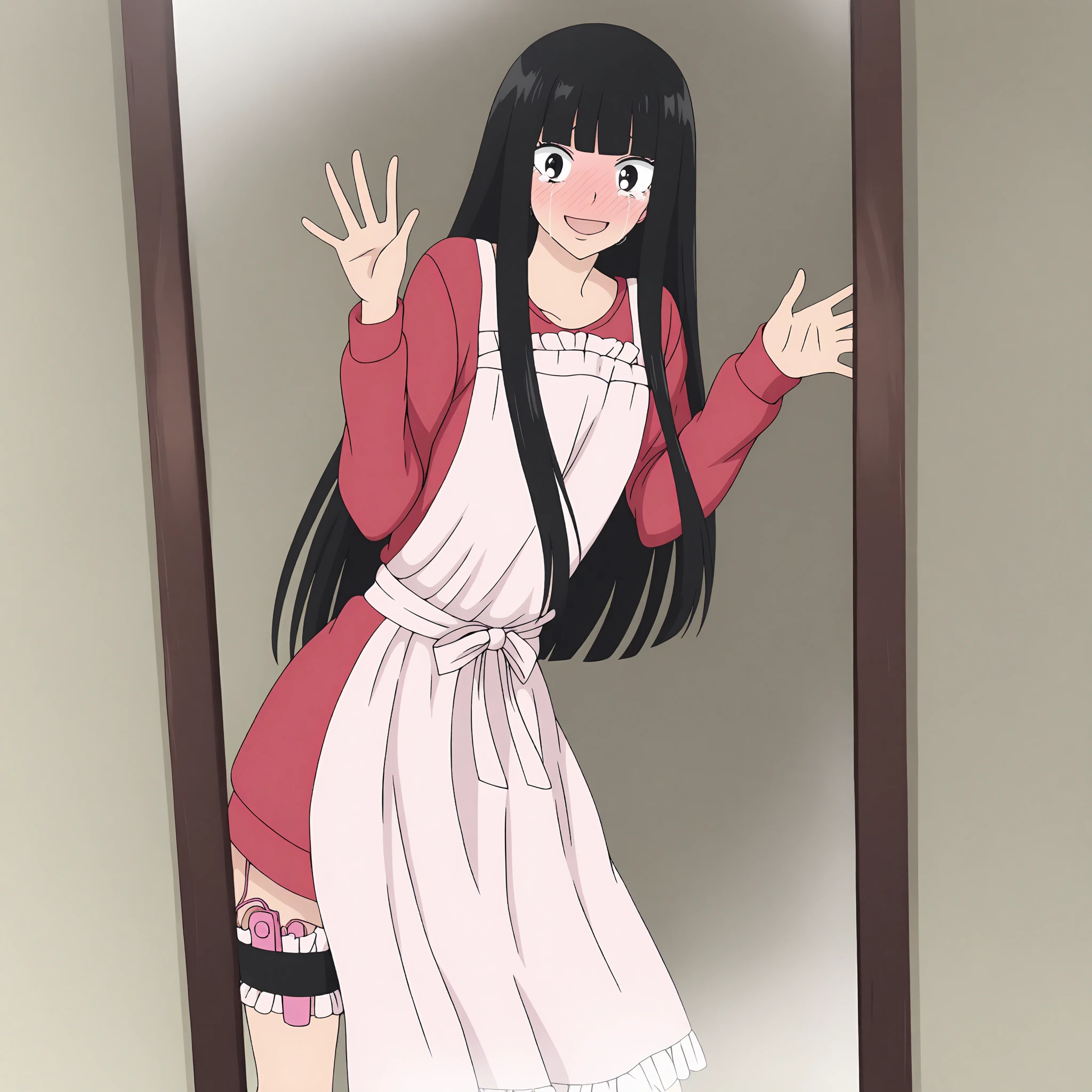
japanese female student, 1 meter 5 high, 10 years old, not wearing clothes, showing small breasts and genitals, long black hair, show full body.And have a old man, 1 meter 8 high touched her chest
