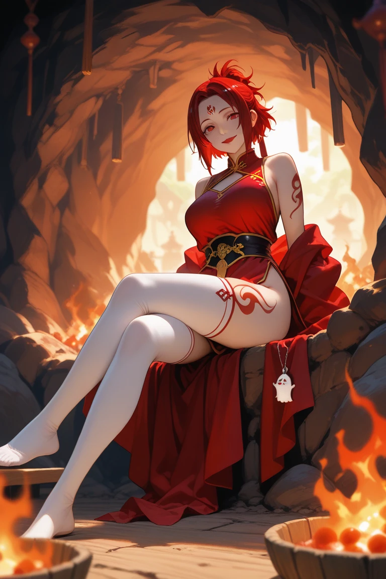 fire fox with nine tails in shrine outfit, perfect body shape, beast fire aura, fierce bright red pupil, croatch tattoo, talisme
