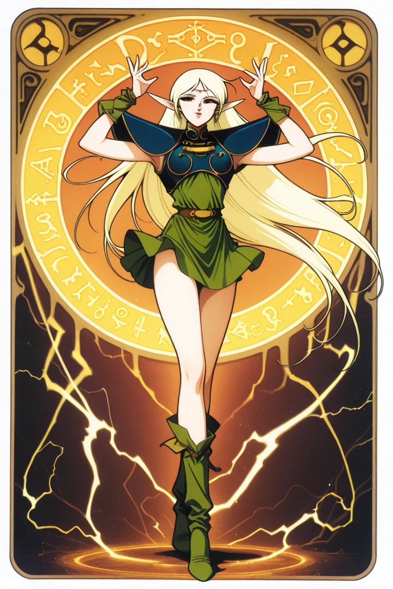 art nouveau style concert poster featuring a blonde woman singing wearing a sci-fi red dress, masterpiece, 4k , detailed