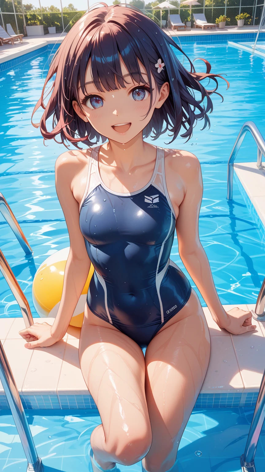 9 year old asian , Wear a one-piece swimsuit, Swimming in the pool, Cute expression, smile, Vibrant, Chubby, sporty, Sweaty, Surrealism, Surrealism, Cinema Lighting, Motion Blur, Ray Tracing, 超High resolution, Accurate, Anatomically correct, Smooth Skin, Super Detail, Attention to detail, high quality, 最high quality, High resolution, 4K