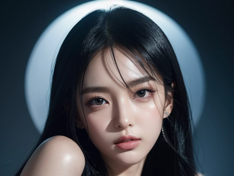 a woman,1 girl,black hair, hair bobbles, longeyelashes, solid circle eyes, light smile, mole under eye, piercing, light smile, shy, puckered lips, Surrealism, drop shadow, stereogram, ass pov, atmospheric perspective, depth of field, first-person view, f/1.8, 8K, super detail, ccurate, best quality, highres, best quality,full body,professional lighting,Cleavage