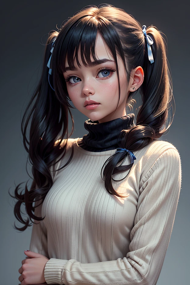 (masterpiece, best quality:1.2),illustration art,Kusama Yayoi's style,simple background,a beautiful girl,Skin detail processing,The eyes are very detailed,sweater,(((Speckled pattern))),green,blue,White,,black,smile