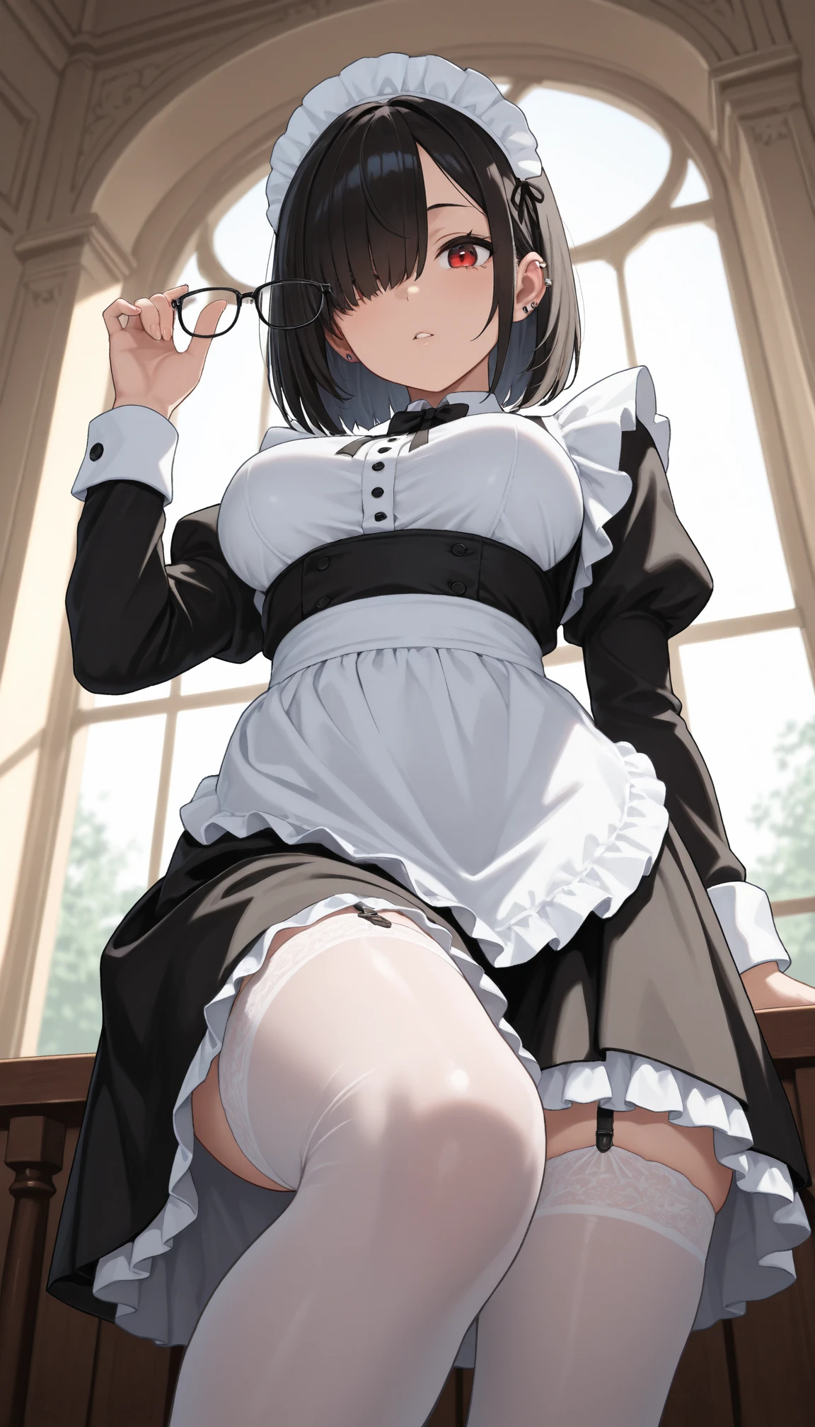 art by afrobull, score_9, score_8_up, score_7_up, score_6_up, source_anime, rating_explicit,
1girl, maid, short skirt, panty peek, black pantyhose,
nsfw,
<lora:Afrobull-1024-Prodigy-UNET:1.0,