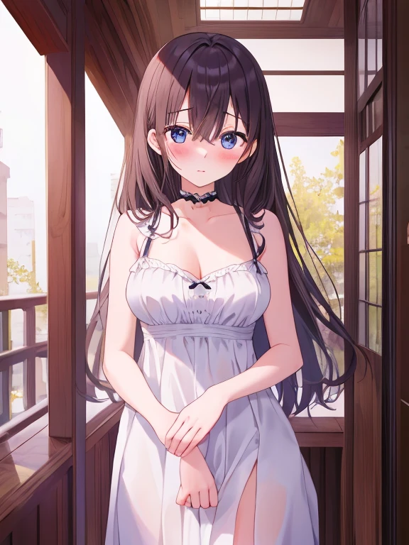 (masterpiece:1.4), (highest quality:1.4),Cute beautiful girl、Cute beautiful eyes、 (Perfect Face)、very cute、Large Breasts、Kissing Face、Large areola、Girl sitting、naked
