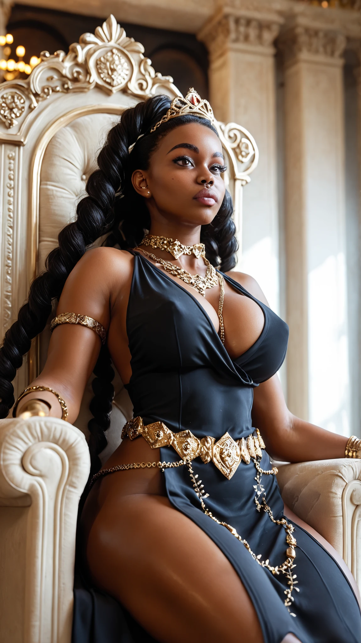 big beautiful black african women dark-skin huge tits , peaux noires huileuse , fine and detailed gold body jewelry with sparkling gemstones , tenue d'inspiration romaine transparente laissant apparaitre tout le corps, gants latex, les hommes enlacent les femmes , masturbation , embrasse avec la langue les belles femmes, expression du visage jouissance orgasme, big dicks wide abnormally big penetrates very dilated and wet vagina, close-up of the female penis dilated and penetrated by an abnormally large and large cock, horny people having sex , wet women's hair, hommes porte un masque de visage neutre en or . piscines avec beaucoup de vapeur, bain romains, cure thermale, bains chauds romains en marbre , large detailed carved marble roman columns , architecture riche et complexe, crowded room, foule, many people in the background , piscine avec beaucoup de vapeur, une lumière céleste éclaire la scene