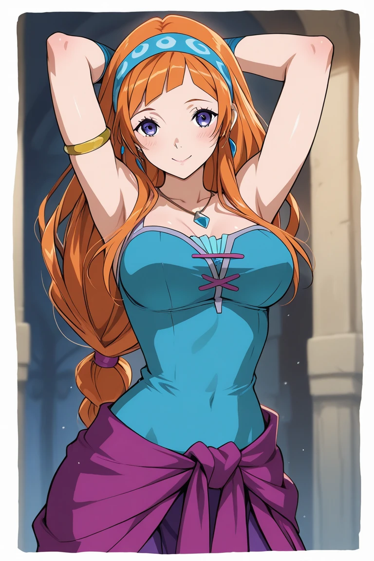 (obra de arte, Melhor qualidade, alta qualidade),(chibi),Kousaka honoka, cabelo laranja,Rabo de cavalo baixo, olhos azuis, volumetric lighting, illustration, lindo, Apertado , rubor, seios, olhando para o espectador, top vermelho, blue yoga pants, suando,Sozinho, curvy body, olhando para o lado, confiante, sorriso sedutor, (arms behind the back, tilt your head:1.1), Heart Pendant,Perfect Lighting, sombras perfeitas, flor, (breathtaking scenery:1.1), tree, rubor
