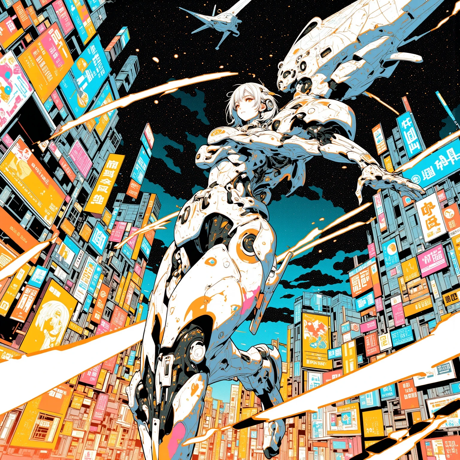 Ghost in the Shell adopts retro 90s anime style, , Science Fiction, Futuristic, Surrealism, Akira Style, Early litigation, Detailed line art, Fine details, greg rutkowski makoto shinkai kyoto animation key art female eye level shot