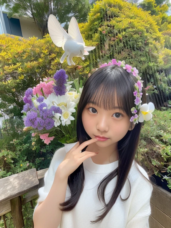 there is a woman standing in a flower garden flowers and, Larisa Manobar, blackpink jossi portrait, sakimichan, Belle Delphine, Lalisa Manoban in blackpink, Ulzzang, flowers and, flower girl, Yoshitomo Nara, inspired by Miwa Komatsu, korean artist