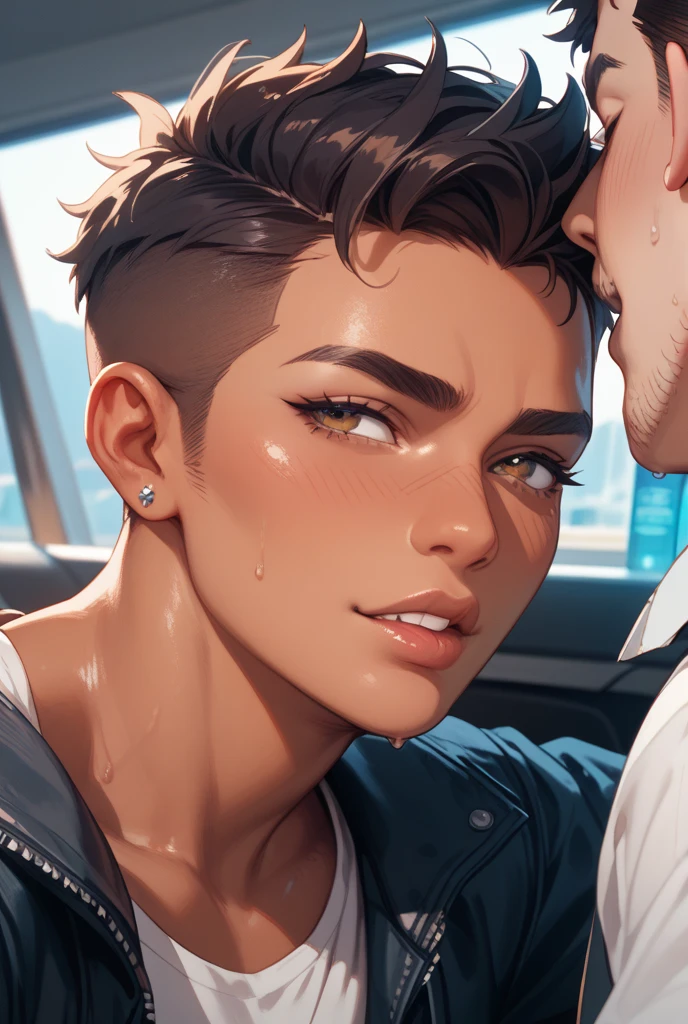 (masterpiece:1.3), (8k, Realistic, RAW Photos, highest quality: 1.4), Absurd, Charm, Ultra-high resolution, Ultra-realistic, Very detailed, Golden Ratio, (Realistic), (Best Shadow), Low contrast, (Complex:1.4), Side lighting, 8K, Beautiful Face, (Realistic Face), Beautiful hairstyle, Realistic eyes, Beautiful fine details, (Realistic Skin), Beautiful Skin, (One girl), ((Sasha Calle)), ((SUPER GIRL)), (Accurate hand and finger depiction), Supergirl Women, (Black Hair, Handsome Short:1.3), ((Hollow Eyes)), (Flushing) , (Sweat), NSFW ((Double blowjob:1.2)), (fellatio), (deep throat), (Blowjob face), deep throat, ((Dripping saliva:1.0)), BREAK (2boy, 2penis:1.2), real penis, ((Thick penis:1.1)), ((Bust Shot)), ((Head-on view))