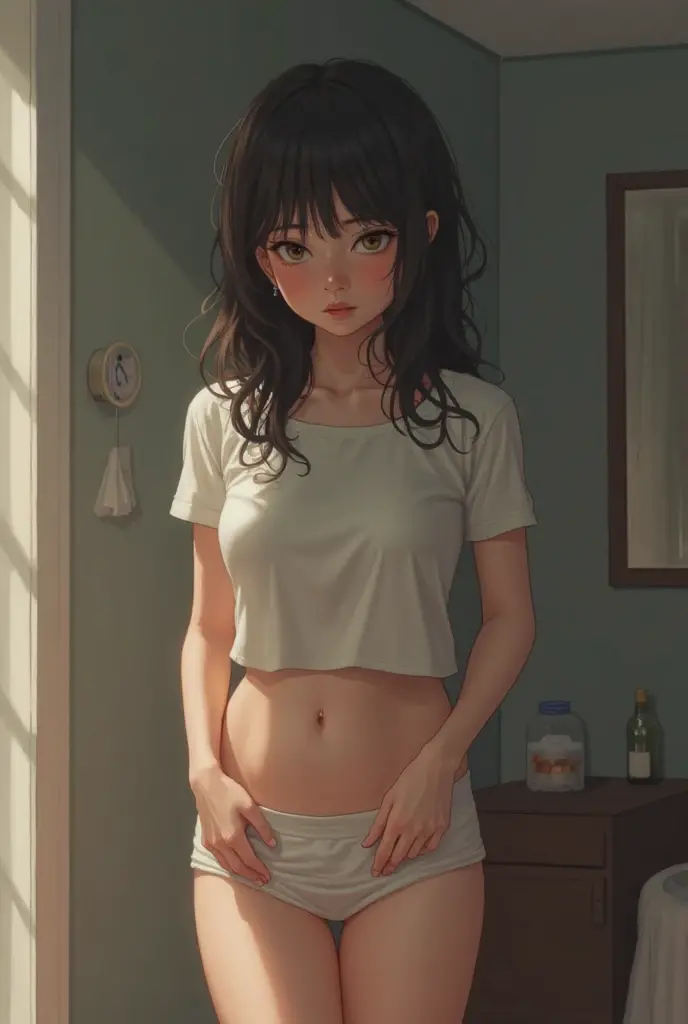 nsfw,upper body,((1 man and 1woman,hug from behind)),man&#39;s hand touches woman&#39;s breast:1.7、((perfect anatomy:1.2,realistic,:1.3,RAW Photography:1.3,masterpiece、highest quality、Ultra - High resolution、High resolution、Highly detailed CG、8K)),1 female,solo,20 year old beauty,((beautiful detailed face and eyes,big and gorgeous eyes)), brown eyes,open mouth,Surprised expression,(brown hair,long hair,forehead,center parted hair:1.2、straight hair),(medium breasts,slender body,small head:1.3,skinny,tan skin,gleaming skin,oily skin,shiny skin,sweat:1.7),  BREAK  ,(((Tops that are see-through with sweat、white t-shirt,navel、dark gray sweatshorts))),   BREAK   ,training in progress、BREAK  ,(Man is 25 years old、brown hair、bangs、white t-shirt、thin body),  BREAK   ,gymnasium hall,