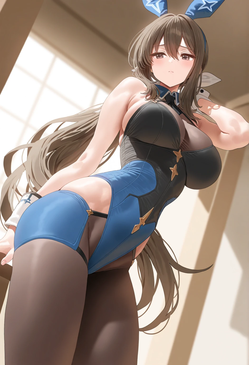 (1 girl), (brown eyes), (Intricate iris detailing), (back), (girl showing buttocks), (Lower your eyes), (Chizuru Mizuhara), (White background)