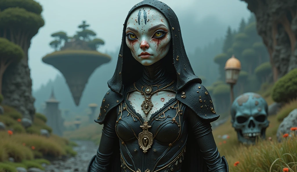1girl,cowboy shot,at distance,<lora:dungeon v1:0.7>,dungeon-background,dungeon,underground,stone wall,moss,<lora:cultiste:0.7>,cloak,hood up,robe,jewelry,chain,spike,<lora:Concept_-_Hella-sthetic_v2:0.7>,ceramic mask,, intricate, elegant, highly detailed, symmetry, magical atmosphere, sharp focus, majestic, very coherent, radiant, advanced, cinematic, artistic, fine detail, winning, beautiful, stunning, dramatic light, designed, rich deep colors, perfect professional background, ambient, tailored set composition