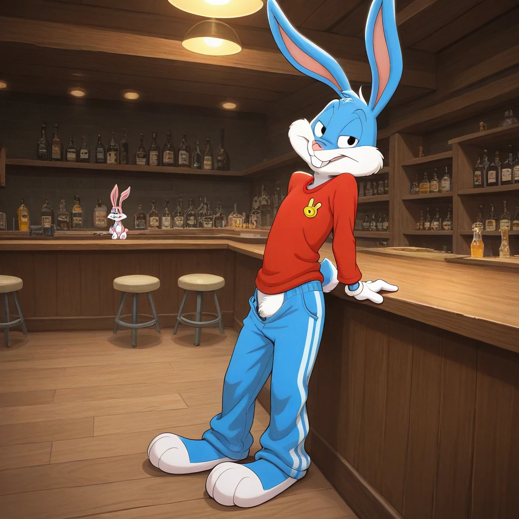 Buster bunny from tiny toons (cyan skin) in his white underwear, tighty whities, shirtless, at Tokyo concert