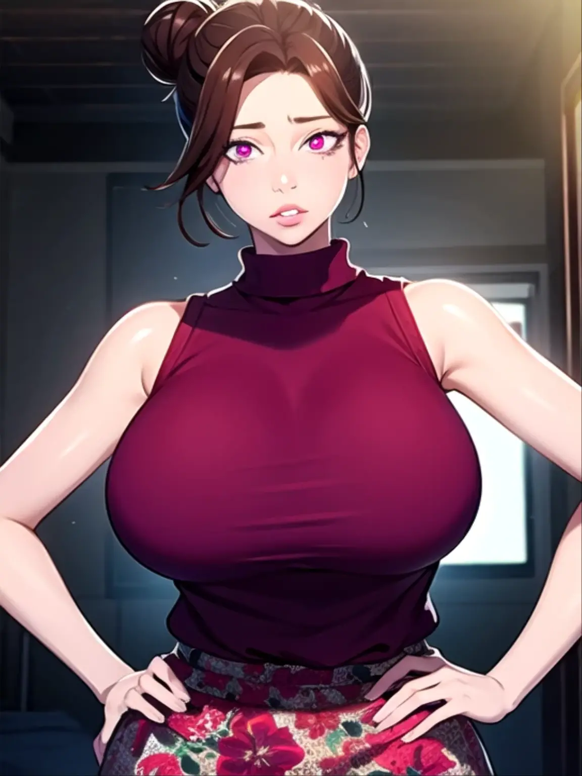 (masterpiece, Highest quality, Detail view, High resolution), ((One girl, alone)), ((Huge breasts, Large Breasts, Slim waist, Long legs, Healthy Body, Toned body)), ((whole body, Close-up view)), ((Are standing)), ((Looking at the audience, Facing the audience)), Office Environment, ((Fair skin)), Oily skin, ((Large Breasts, Mature Woman, Mature Woman, Mature Woman)), (Fine grain, Good Eyes, よりGood Eyes), ((Are standing)), (Orange Hair), ((Casual clothing)), (Huge breasts), (Long Hair), ((Mature Woman)), (Visible cracks), (Orange eyes), (choker)