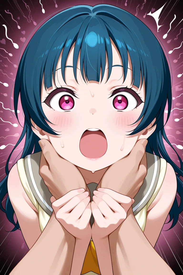 score_9, score_8_up, score_7_up,source_anime, anime screencap, pokemondawn,, pokemon dawn, black hair, blue eyes, sidelocks, long hair, upper body, (naked:1.3), looking away, sweat, sweaty, full-face blush, open mouth, moaning, upper body, lying on back, from above, bed, pillow, visible breath, closed eyes, pov, motion blur, motion lines, implied sex, dark, warm lighting, pleasure, pain, orgasm, sweat, sweaty, wet, sweat drop, sweat drops, flat chest,