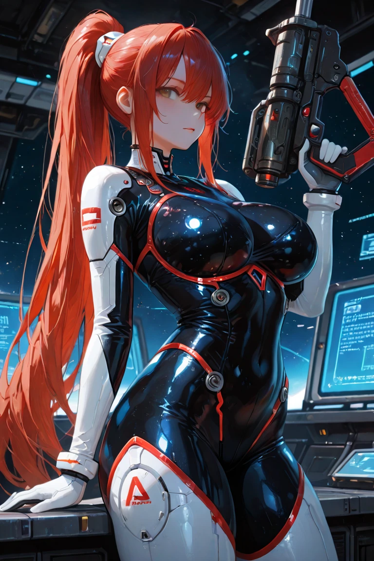 (masterpiece:1.2, best quality), (extremely detailed CG unity 8k wallpaper, masterpiece, best quality, ultra-detailed, best shadow), (finely detailed beautiful eyes: 1.2), (1 girl), ((cyborg, high-tech)), (long crimson hair:1.2)