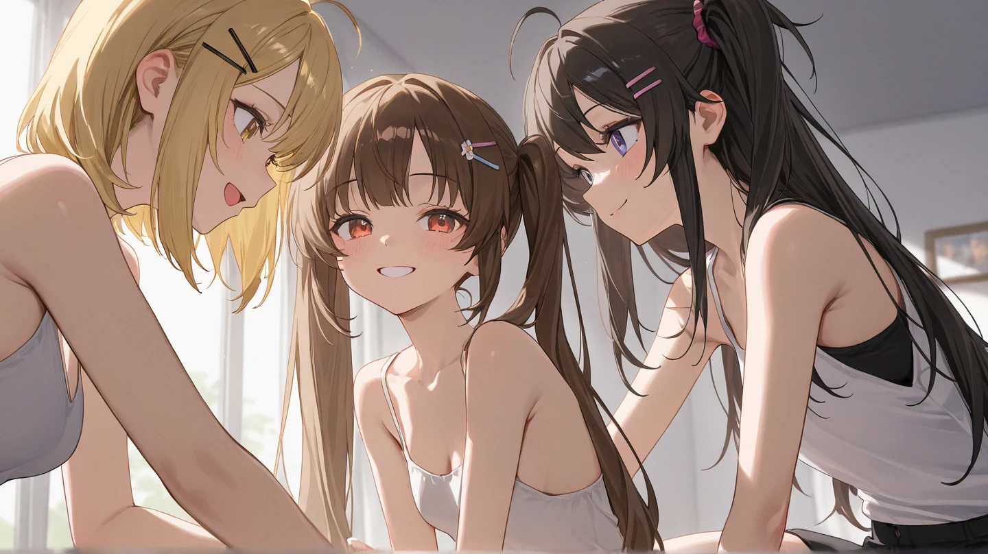 A crowd of clone girls wearing sleeveless white underwears, sleeveless White tank top underwear,sleeveless White camisole underwear, White panties underwear,leather shoes and shoulder bags commuting to work,Everyone in the same underwear,multiple clone girls, 20000+ clone girls,masterpiece,high detailed,best quality,All Girls,Wear only white underwear,brown hair,black eyes,long hair,clone girls