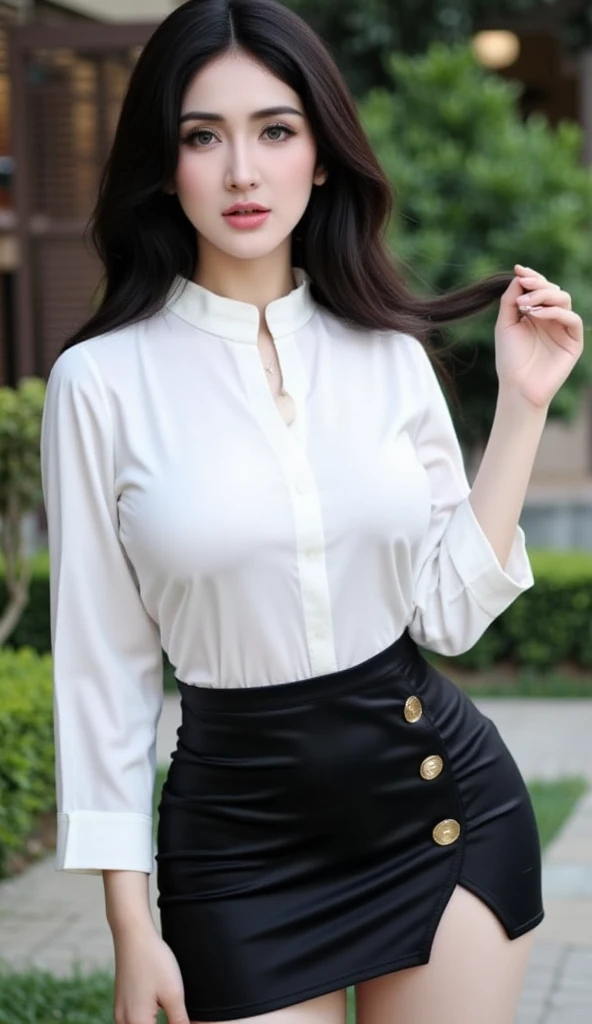 ((Best Quality, 8K, Masterpiece: 1.3)), Sharp: 1.2, Perfect Body Beauty: 1.4, Slim Abs: 1.2, ((Layered Hairstyle, Big Breasts: 1.2)), (Wet White Button Long Shirt: 1.1), (Beer Restaurant: 1.2), Wet: 1.5, Highly detailed face and skin texture, detailed eyes, double eyelids, side face looking at the camera, smile, full body