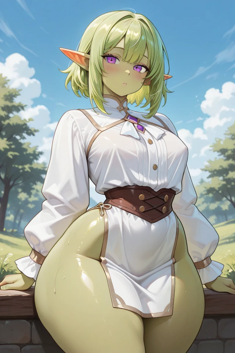 highest quality, one person,Tabletop, 超A high resolution, Ryu Lion, Green shorts, Green Boots, White shirt, Green Cape,Stewardess Maid