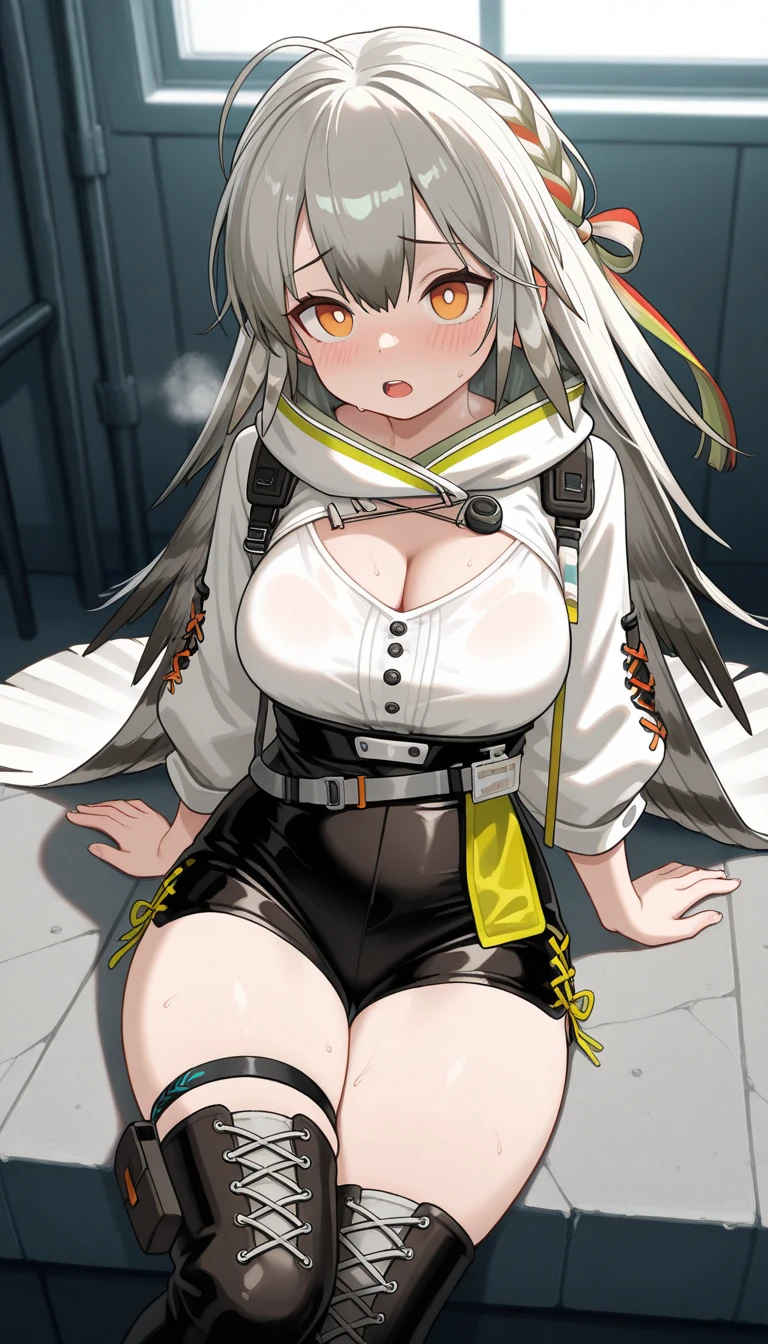 a masterpiece of, the best quality, PrinzV4, 1girl huge large breasts, 独奏, length hair, udder, looking looking at viewer, large tities,Large breasts, mitts, Belly button, Hold, White liquid, Yellow eyes, White hair, red hair, O cabelo multicolorido, Open your clothes, Black gloves, Open bra, Official alternative costumes, Striped hair, latte, hand on hips, underboobs, head gear, Banner, White panties, Queen of the game, Hold the flag,pregnant women with,shot on the body,cum on the stomach,The white liquid is drizzled all over the body