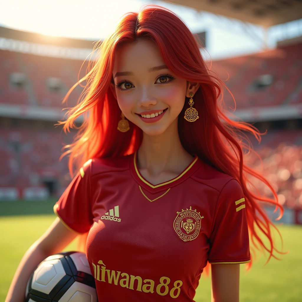 Anime girl with Colombia shirt and name Daniela with red hair