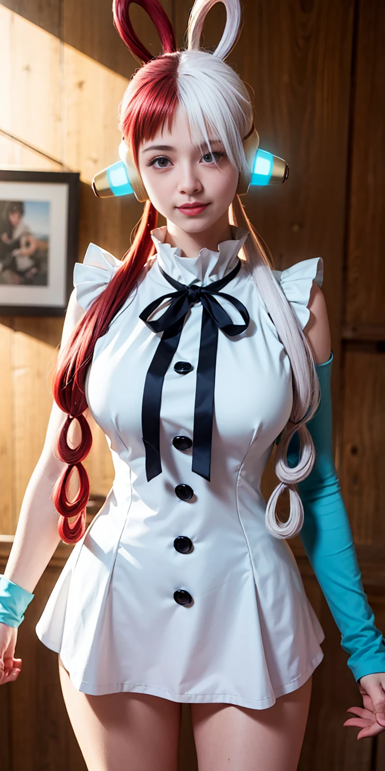 Garota, orange hair, yellow eyes, white pantyhose, white gloves, maid, dragon girl, HD, 4K, alta qualidade