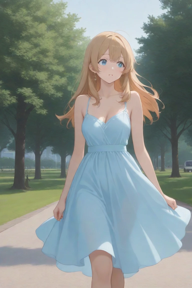 masterpiece, best quality, high res, hi res, best quality, detailed background, 1girl, solo, alone, nsfw, <lora:love is war:1>, hayasaka ai, blue eyes, blonde hair, ponytails, medium breasts, black dress, flower dress, outdoors, park, petals, sunny, sun, sunlight, sunshine, noon, trees, sidewalk, standing, smiling