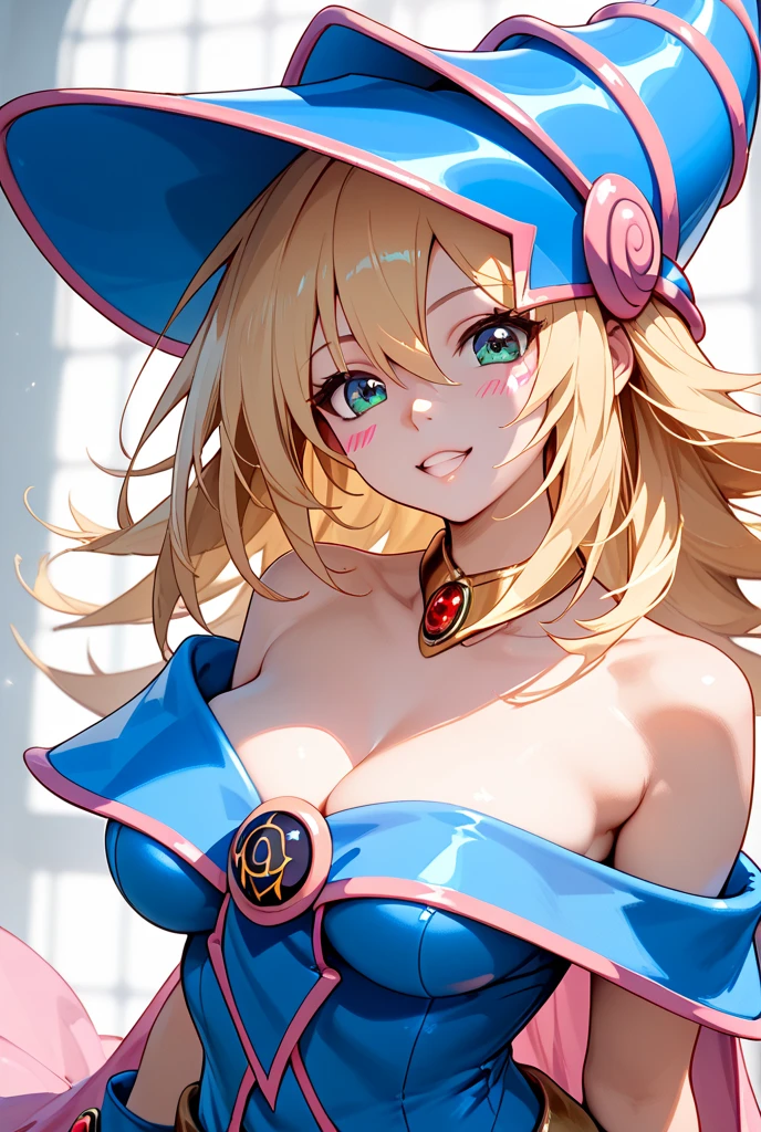 master piece,best quality,ultra detailed,8k,
ambient light,realistic skin,glossy skin,break、
（dark magician girl, duel monster, blush stickers, blonde hair, green eyes, long hair, breasts, blush, bangs, large breasts, hair between eyes, pentacle, pentagram, hat, dress, cleavage, bare shoulders, collarbone, choker, blue headwear, wizard hat, bracer, detached sleeves;）、break、
A realistic depiction of a person trapped inside a glass bottle, 、（lie face down：1.3）、（the body is very wet：1.5）、yukata、Glossy lips、Slightly emphasize the lower lip、A refreshing smile、emphasizing the cleavage、