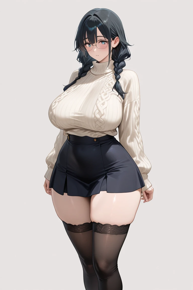 One Girl,Precise five fingers、Two long, precise legs、Long Hair、Knee-high socks、Wide Hips、plump and thick thighs、Huge Ass、Large Breasts, Embarrassed look、Full Body Shot、Sexy pose、bra、panties、White background