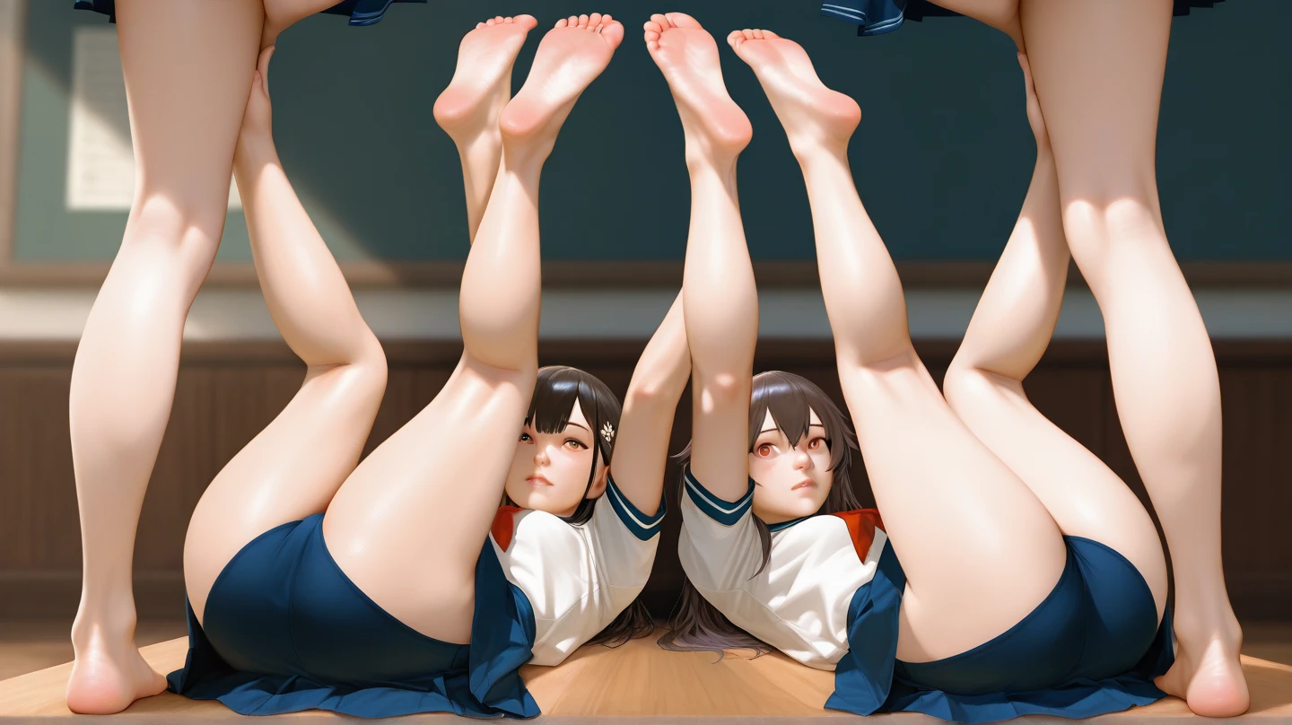 ,Simple Background,nude,Pussy, Vagina ,Nipples ,spread both legs,arm behind head,flat chest,, squat exercise,whole body(from the top of the head to the toes),,female Bodybuilding,1 girl(Central photo),バーベルを持ち上げている