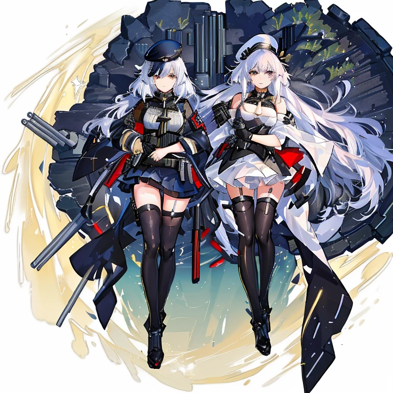 Twin tails Anime-style image of two girls with long hair and hoodies, Gray Hair、Red eyes、blue eyes、Kantai Collection Style, Best anime 4k konachan wallpaper, Girls Frontline Style, Anime Style 4k, Twin tails, From Arknights, From Girls Frontline, Twin tails white_gloves, Two beautiful anime girls, guweiz on pixiv artstation, azur lane style, Official artwork