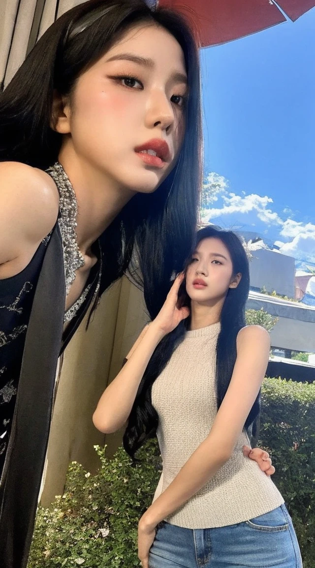 (1 Korean star with royal sister style), ((Best quality, 8K, 巨作: 1.3)), focal point: 1.2, Perfect body proportions: 1.4, (Make a smile), (Sunset: 1.3), Watery eyes, highly detailed face and skin textures, Fine eyes, Double eyelids, Whitens the skin, (length hair, Air bangs: 1.3), (Round face inches: 1.5), (((Black French waist dress)))(Blue Sky 1:3。 )(In the endless countryside 1:2),Take photos from medium and long distances while sitting