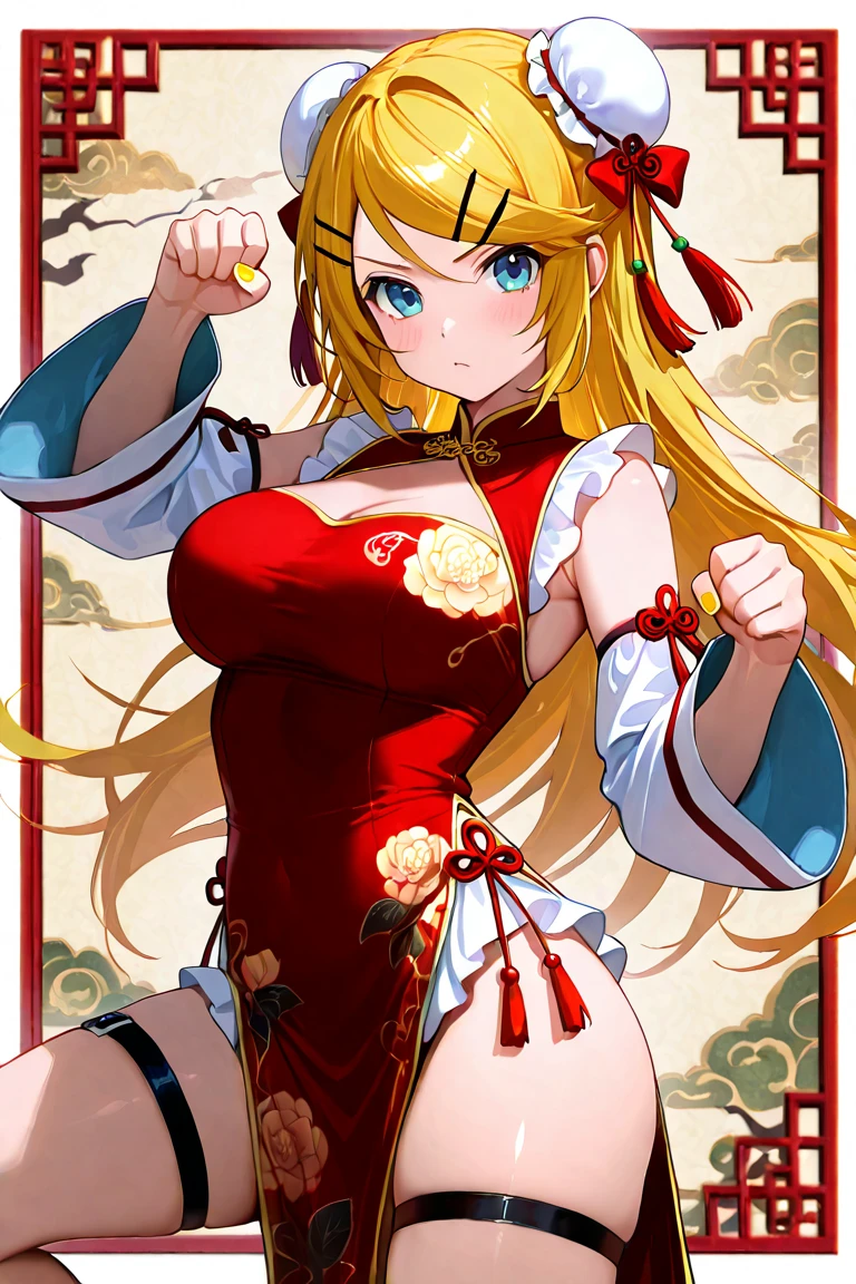 masterpiece, best quality, (1 girl), solo, wide hips, (big breasts), slutty grin, young girl, wide hips, ninja village, nighttime, detailed eyes, open mouth, ((wearing a slutty ninja outfit)), slutty, (very long hair), curvy, nice hips, kunoichi, ((ninja girl)), ninja outfit, midriff, short skirt, (fishnet), underboob, kunoichi skirt, blonde hair, fishnet bodycon, wide hips, 
