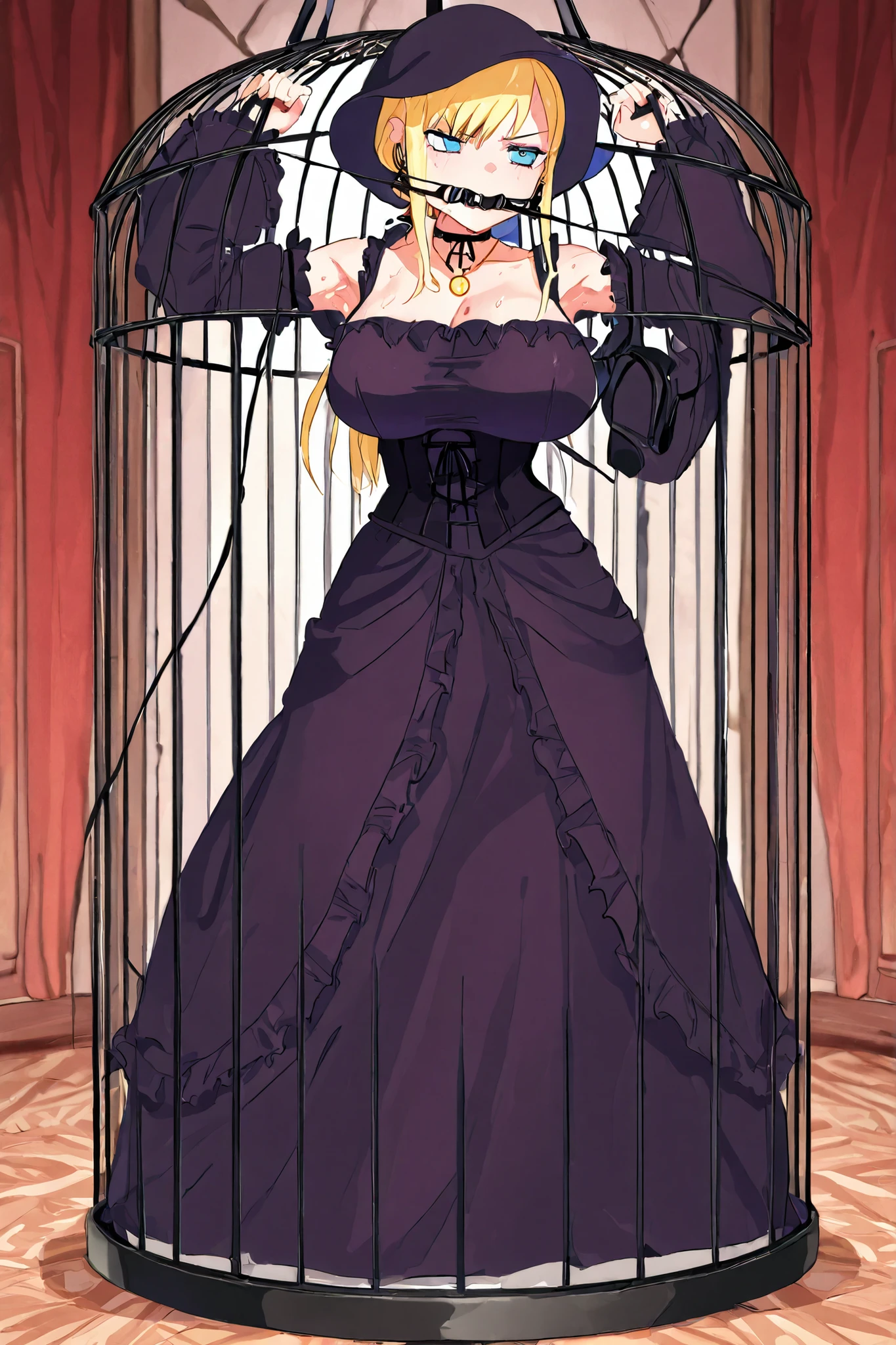 masterpiece, (ultra detailed background, delicate pattern, intricate detail), (highly detailed, fine details), best quality, beautiful lighting, (((medium breasts, slim girl))), (portrait, face shot),  KalifaV2, 1girl, solo, blonde hair, long hair, (black dress, glasses, jeans), blue eyes, jewelry, earrings, complex detailed background, inside, room environment, gray castle walls, brick walls, old building interior, spaceful room,(((5 toes, black toes nails, tied ankles together, tied arms, sit on a chair, Fishnet