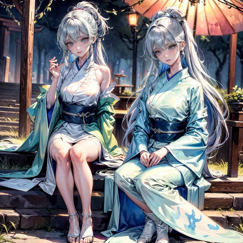 ((Finest quality)),(超A high resolution),(ultra-detailliert),(Meticulous portrayal),((Best Anime)),(Finest works of art),(Ultra-Precision Art),(The art of astounding depiction,Overwhelming depiction:1.5),(Detailed and detailed fantasy art), (femele:1.5),((beauitful face:1.5)),((thin silk robe:1.6)) Surrounded by forests and springs:1.3
