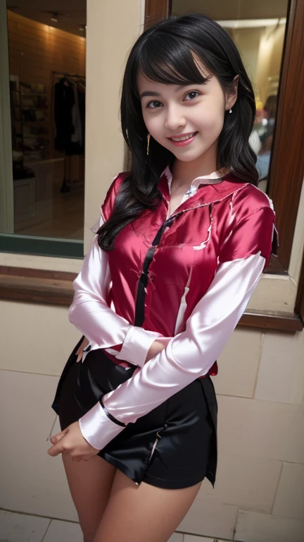 (8k、RAW Photos、highest quality、masterpiece:1.2)、(Realistic、Realistic)、1 girl、((Red mini skirt、tights、See-through、boots、Large Breasts、View from the front、Cute Costumes、Are standing))