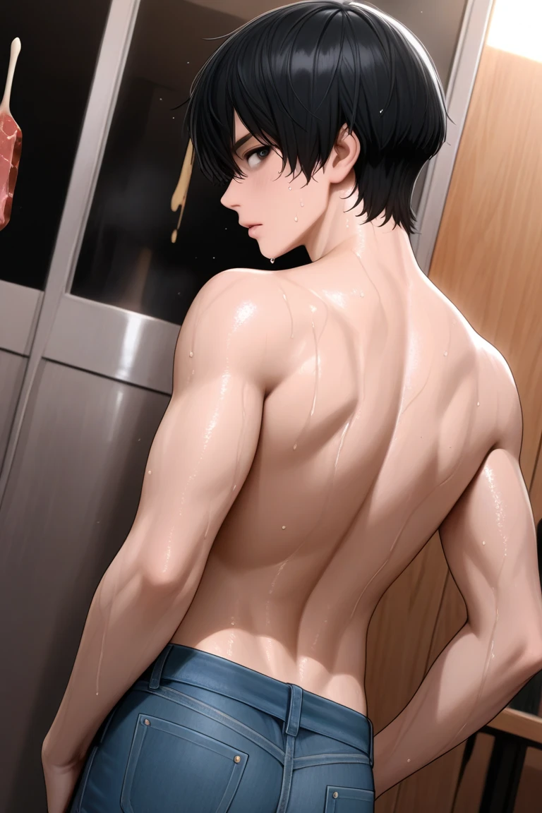 ((Best Quality)), ((Masterpiece)), (detailed), 1 tall slim dark sexy naked man with a big penis