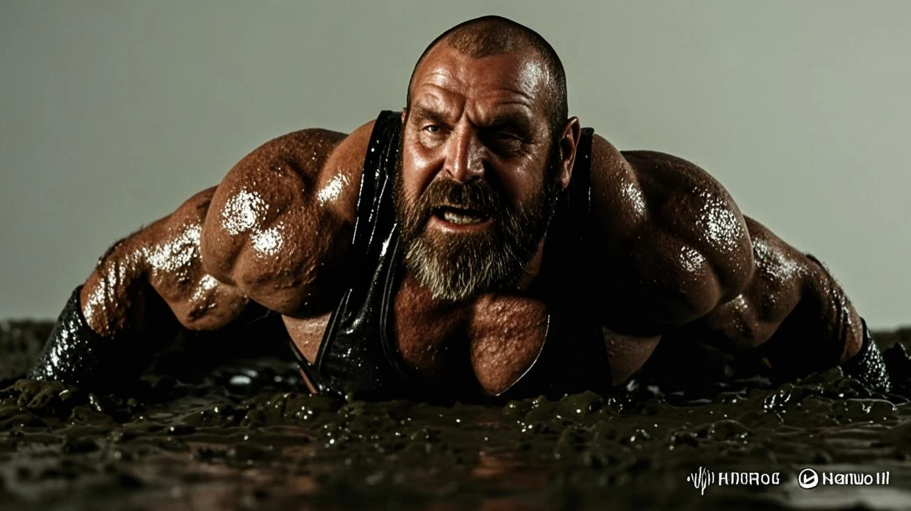 drinking piss <lora:pissDrinking_v20:1>, musclegut, wrestler, wrestling, bara, dramatic pose, master piece, concept art, beard, detailed face, ultra clear detailed, highly detailed, 8k, vivid colors, 8 k, best quality, highres, masterpiece