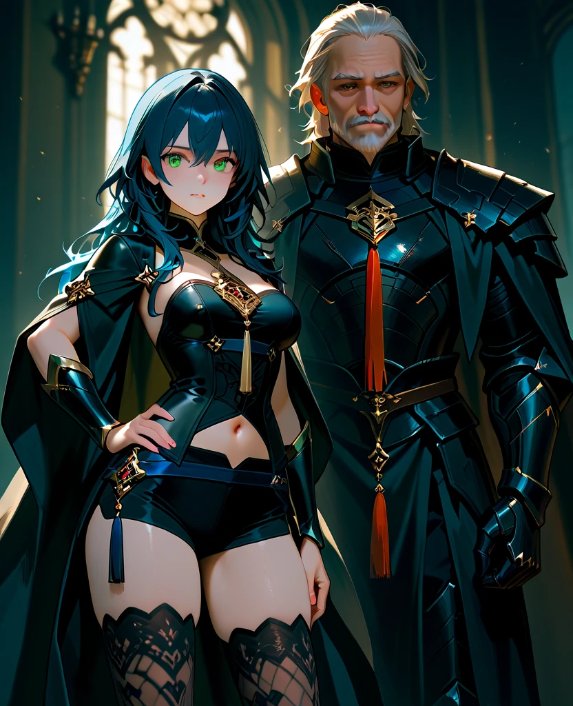 1girl , (((Dark Skin)))), Black Hair with Ponytail, (((Blue Eyes))), ((Black Metallic Gauntlets and Greaves with Orange and Silver Highlights)), (((The Clothes Have a Mix of Modern and Tribal))), (((The Clothes Have a Mix of Modern and Tribal))),  having mostly the color black, but having parts in orange, shoulders exposed, at the hip a shorts that extend to half of the thigh of black color. ((Black Overcoat with a orange inner part)) absurd res, best res, high res, best face, best eyes, (((Dragon Tail))), ((Elf Ears))