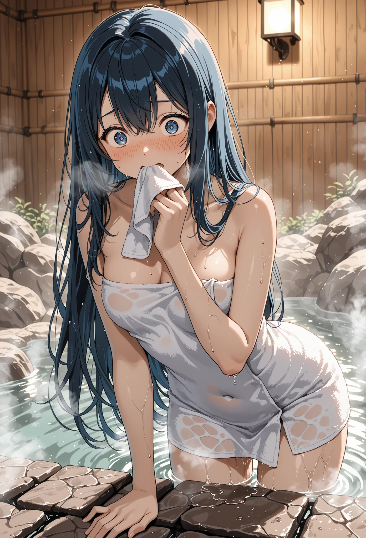 (Pose Seductive)、looking at viewert、A smile,Long whit hair、 (eyecontact)、hentail realism、tmasterpiece、highly contrast、ultra - detailed、top-quality、hight resolution、((tmasterpiece、top-quality、ultra - detailed))、Open mouth, Tongue licking, breasts squeezed, ((In front of the hotel bathroom window),(Big perfect style girl)), ((Please wear a clear bath towel))), Seductive Girl, Perfect girl, attractive girl, best girl, beautiful Girl, glistning skin、shiny、Slimy、Naked on the thighs、Huge chest reflected in the glass window(2.0)、sexy tongue、red blush、Through frosted glass windows、There's a pink thing on my chest,Press your chest to the glass、(((water flows throughout the body)))、full of shyness, sexy and moist body, Licking glass, (((Sweat))), Sweating profusely,痴女,with her mouth open、stick out her tongue((sparring pot ruding, Vaginal dilation, Life)))