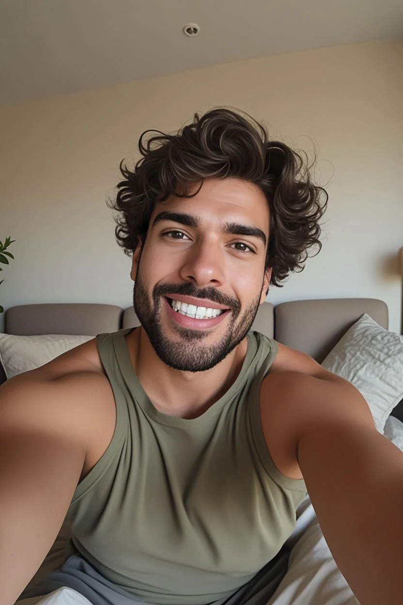 Homem com camisa ao tirar uma selfie na sala de estar, Raphael Lecoste, rosto bonito perfeito, Macho bonito, Directed by: Adam Dario Keel, bonito rosto atraente, cara bonita, inspirado em Ludovit Fulla, rosto bonito e rosto bonito, bonito e sorridente, com um sorriso sedutor, Directed by: Ludovit Fulla, Macho sorridente, macho atraente, hd, 4k
