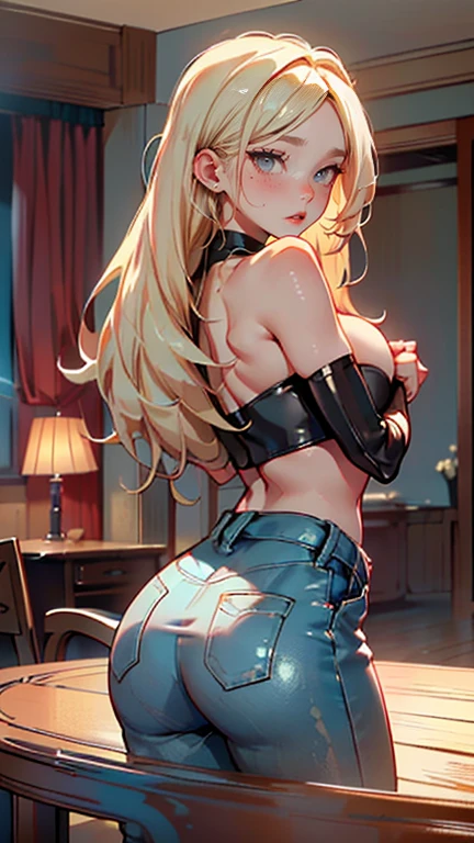 (best quality, hight resolution, Ultra-detail, realisti:1.37),(art station)Sexual atmosphere,fully nacked, stripper, dancing ,visible pubes, seductive smile, lustfull,bare breasts, blonde hair, big tits, visible aerola , perfect ,, blue eyes, , Girl, flush, , sweating, wet skin, Drops of water all over the body, naked tits, wide hips, tight ass, sichtbarer Warzenhof, Big Areola, Water drops on the skin, sexy Pose, Red lips,