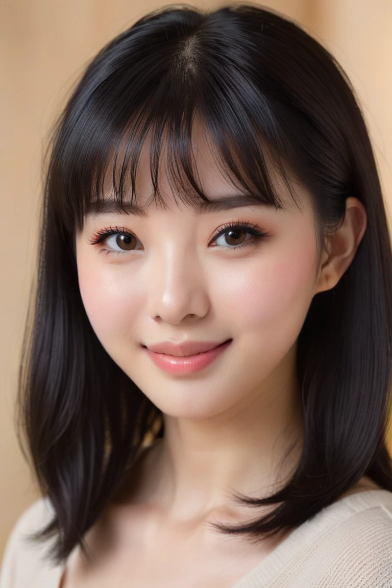 incredibly absurd, beautiful and cute 20-year-old Korean girl with a photorealistic face, showcasing top-quality craftsmanship. Her slender frame adorned with short, messy hair. The artwork high-resolution, allowing for ultra-detailed features to be captured flawlessly. The focus lies on the realistic pupils, showcasing depth and emotion. ((breasts out)) cute smile.