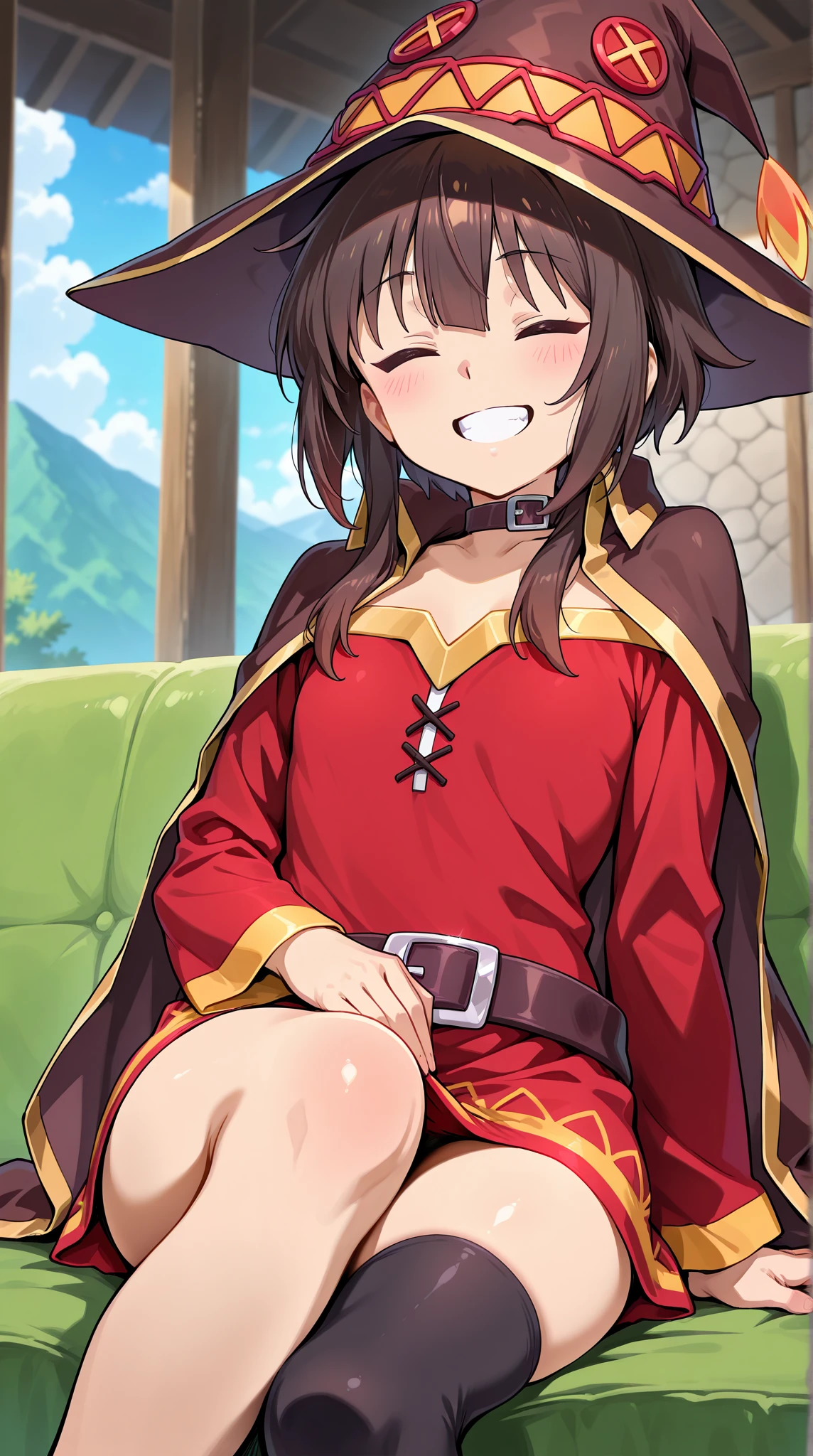 score_9, score_8_up, score_7_up, score_6_up, score_5_up, score_4_up, (source_anime), 1girls, Kono Subarashii Sekai ni Shukufuku o!, konosuba, (megumin, short hair, kid , small breasts, puffy nipples), pussy, far, full body, Field, Horizon, nature, mountains in the background, Prancing her ass, face on the floor, sagging, anus