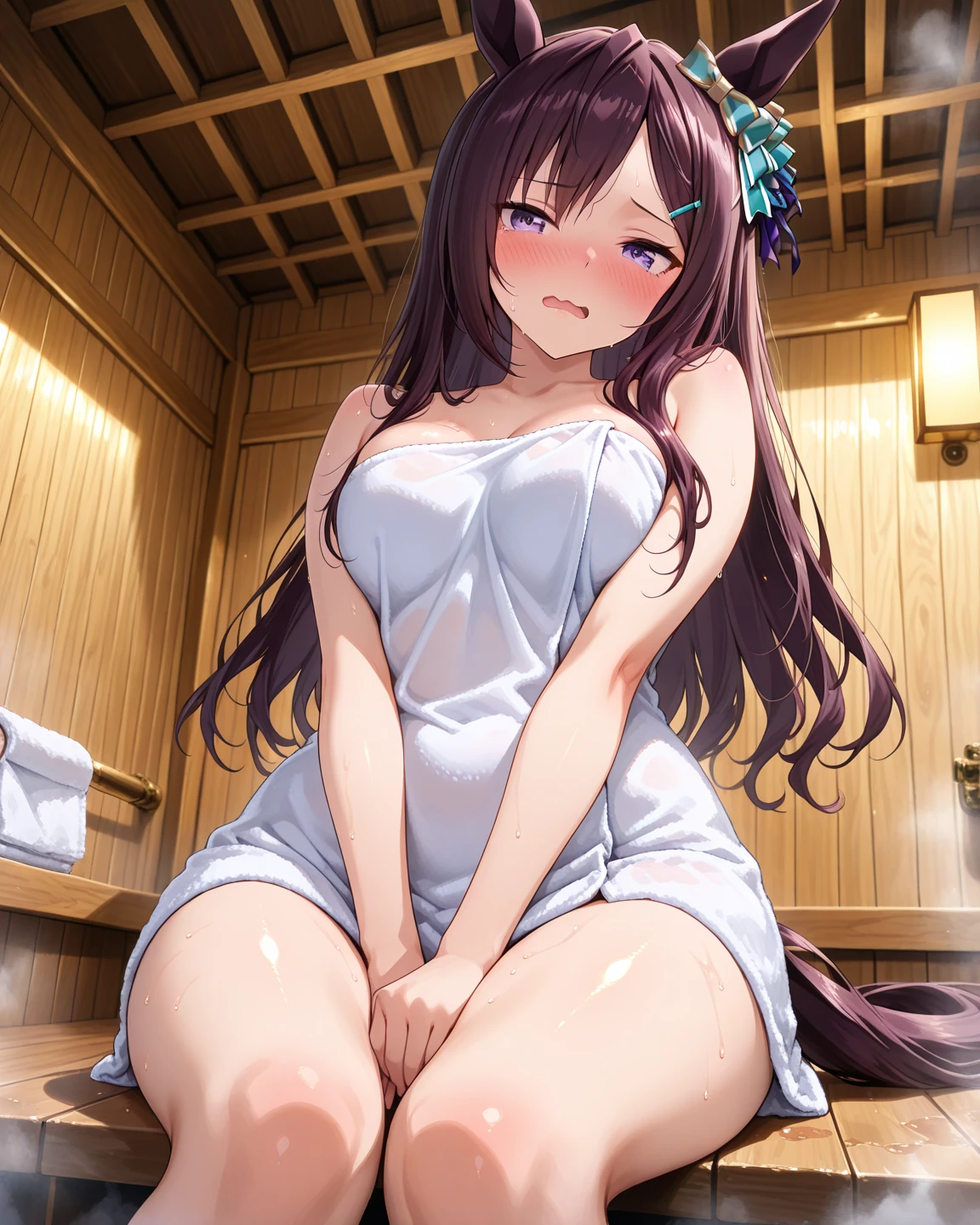 girl、、Bathrobes、Clothes falling apart、Nipples、sauna