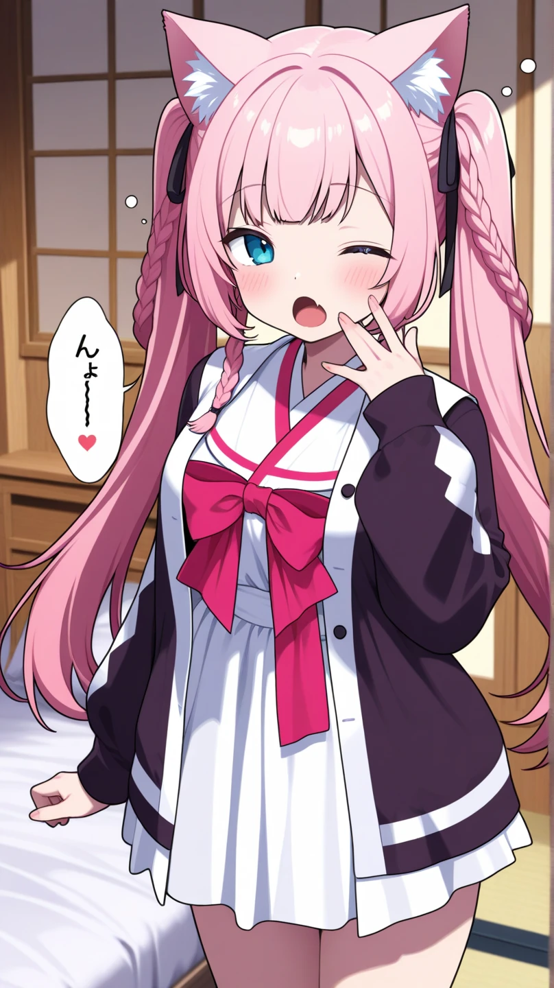 ((Oyama mahiro)), (Anime 1.5), ((Masterpiece)), (High Definition:1.3), (Professional Photography:1.2), wide shot, (flat body), pale ivory hair, silky long hair, undress, (undress oversided school-uniform), (cute eyes),(blush, very flustered face, open mouth wide), sweaty, cute and beautiful, ahoge, ((Surprised Pose)), in the room,