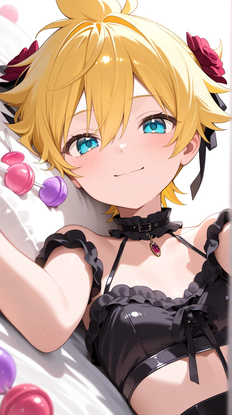 ((Masterpiece)), ((best quality)), (Anime:1.3), (super detail:1.2),(High Definition:1.3), (Professional Photography:1.2), (very aesthetic:1.2), (absurdres:1.2), (sharp focus), (perfect light), ((12 years old)), ((1girl)), solo, (small chest), looking at viewer, (playboy_bunny:1.3), naked shoulder, loose blunt bangs, messy hair, short hair, blonde hair, (naughty smile), open mouth, BREAK, ((best quality)), (very aesthetic:1.2), (absurdres:1.2), (long eyelashes), ((baggy eyes)), colorful eyes, round eyes, ((Pastel-colored paint splatter background)), (Decorated flowers), (Loose Stand on one leg), 