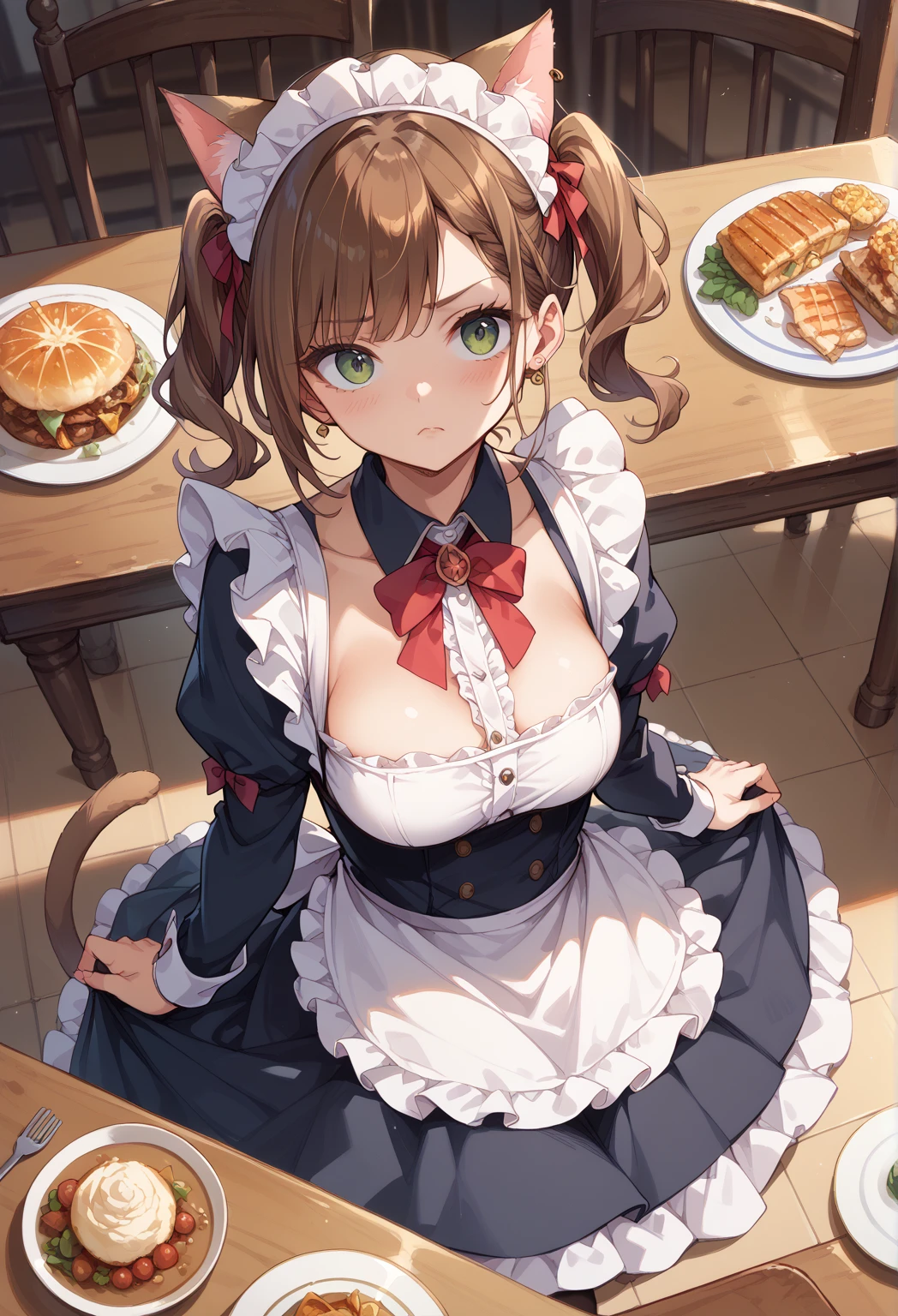 anime, beautiful face, highly detailed face, detailed perfect eyes, perfect hair, perfect lips, accurate arms, accurate hands, perfect legs, accurate footware. highly detailed background, front lighting, perfect lighting, full body, 1girl, solo, ruby hoshino, ruby, oshi no ko, heels, blonde hair, thighhighs, stockings, absurdres, high res, ultrasharp, 8K, masterpiece, looking at viewer, in a maid cafe, restaurant (sexy pose:1.1), (full body:1.3), waitress, carrying a tray, holding a tray, maid, maid outfit, cute maid outfit, cleavage, stockings, full of delight, smiling full of compassion, blushed