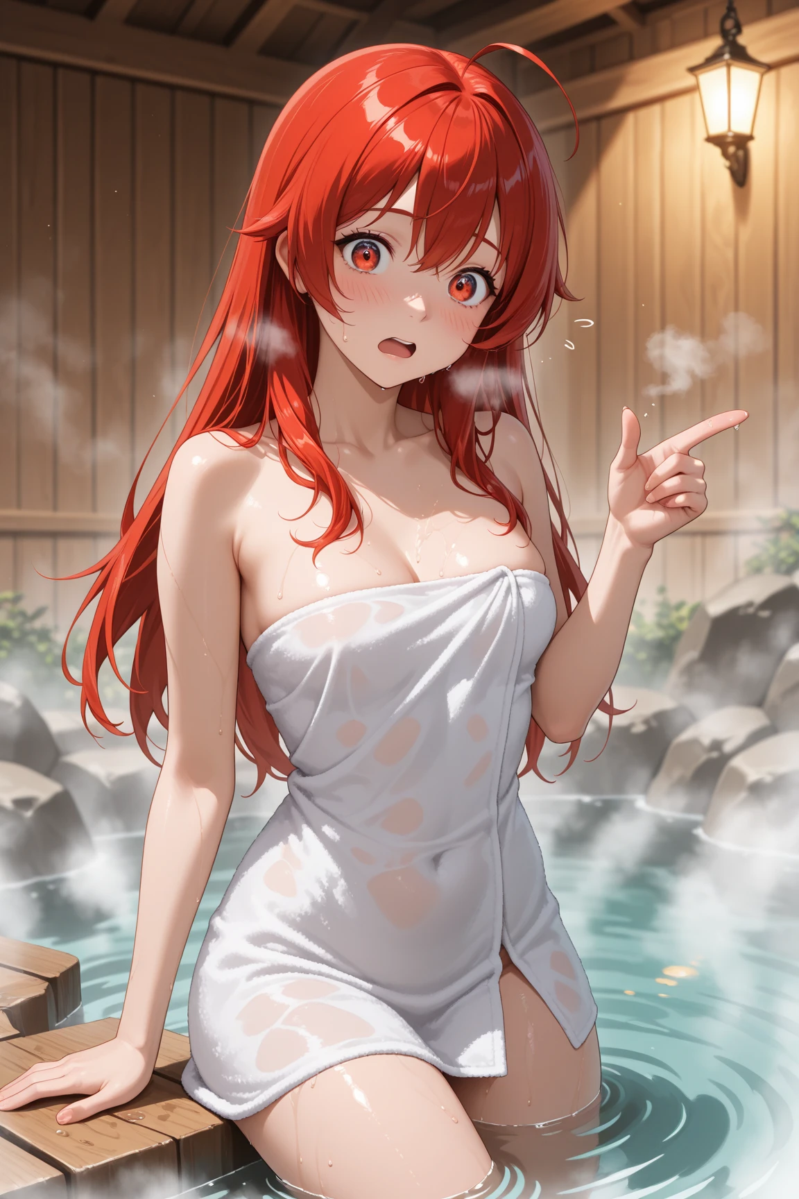 Naked ultra-small towel、Wet and see-through、a Pretty、blushed、Chest cleavage、thights、No bra、without panties、high picture quality、vivid、High detail、Inseam、Hot springs