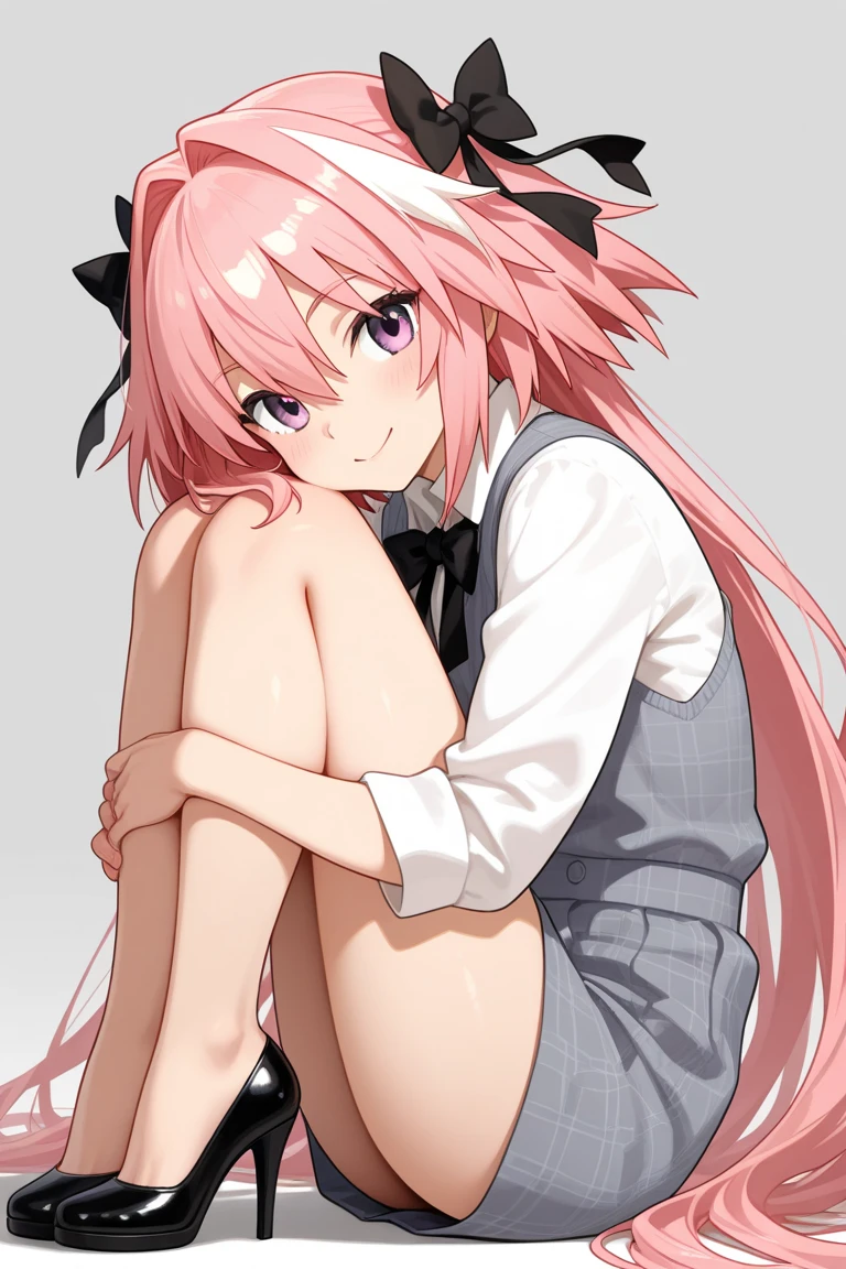 ranka, 1girl, animal ears, wolf girl, wolf ears, wolf tail, tail, , pink hair, skirt, long hair, animal ear fluff, serafuku, pleated skirt, anime style, breasts out, nipple, small breasts, short